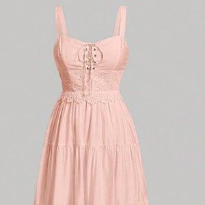 SHEIN MOD Plus Lace Up Front Ruffle Hem Cami Dress Size 12